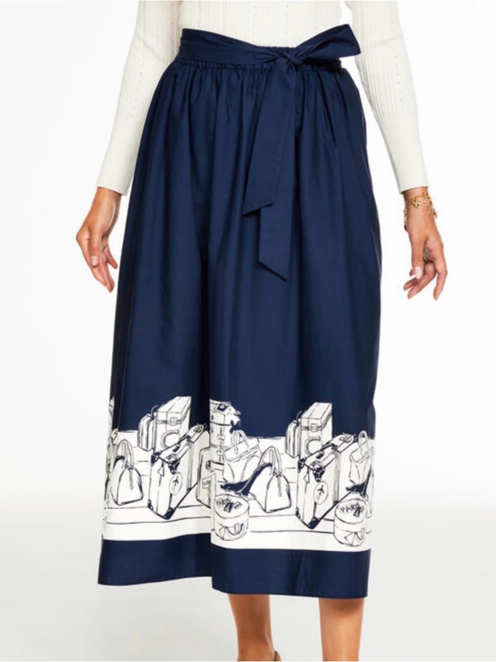 Talbots Modern Poplin Pleated Navy Midi Skirt -Bon Voyage S